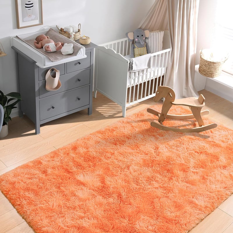 Softlife Orange Area Rug for Living Room, Fluffy Shag Plush 5x8 Rugs for Bedroom Girls Kids, Shaggy Soft Fuzzy Tie Dyed Large Carpet for Dorm Bedside Ultra Cozy Non-Slip Indoor Decor - Image 5